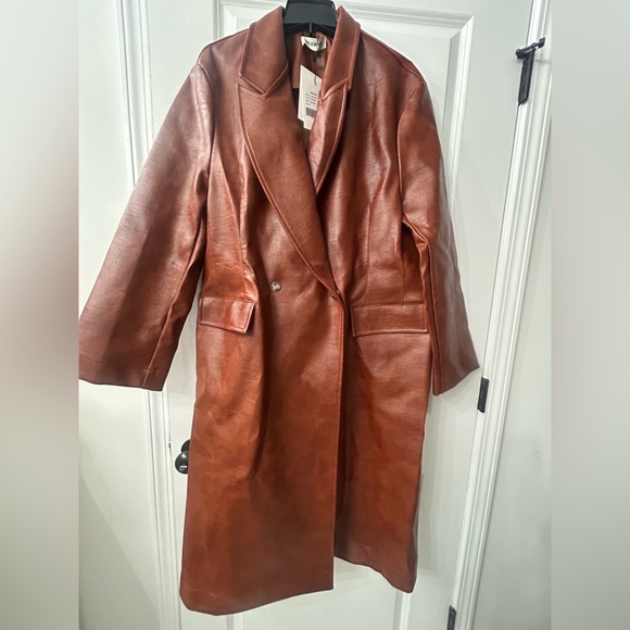 Milkwhite Women Faux Leather Oversized Jacket in Brown - Picture 1 of 7